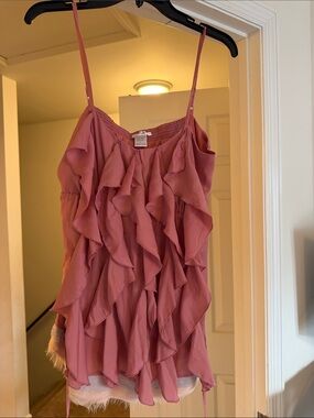 Esley Rose Pink Ruffle Spaghetti Strap Tank Top